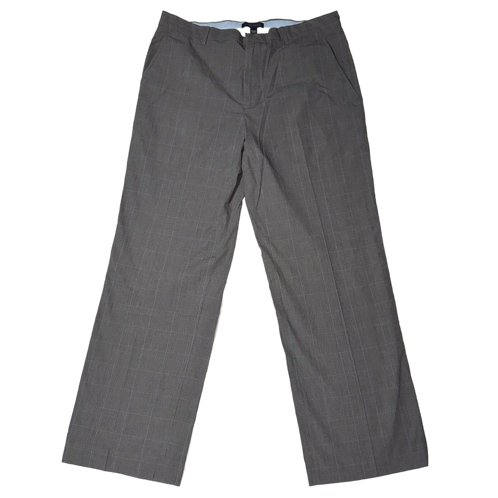 Banana Republic Dress Pants Mens 36x32 Gray Plaid Pinstripe Cotton Office Casual